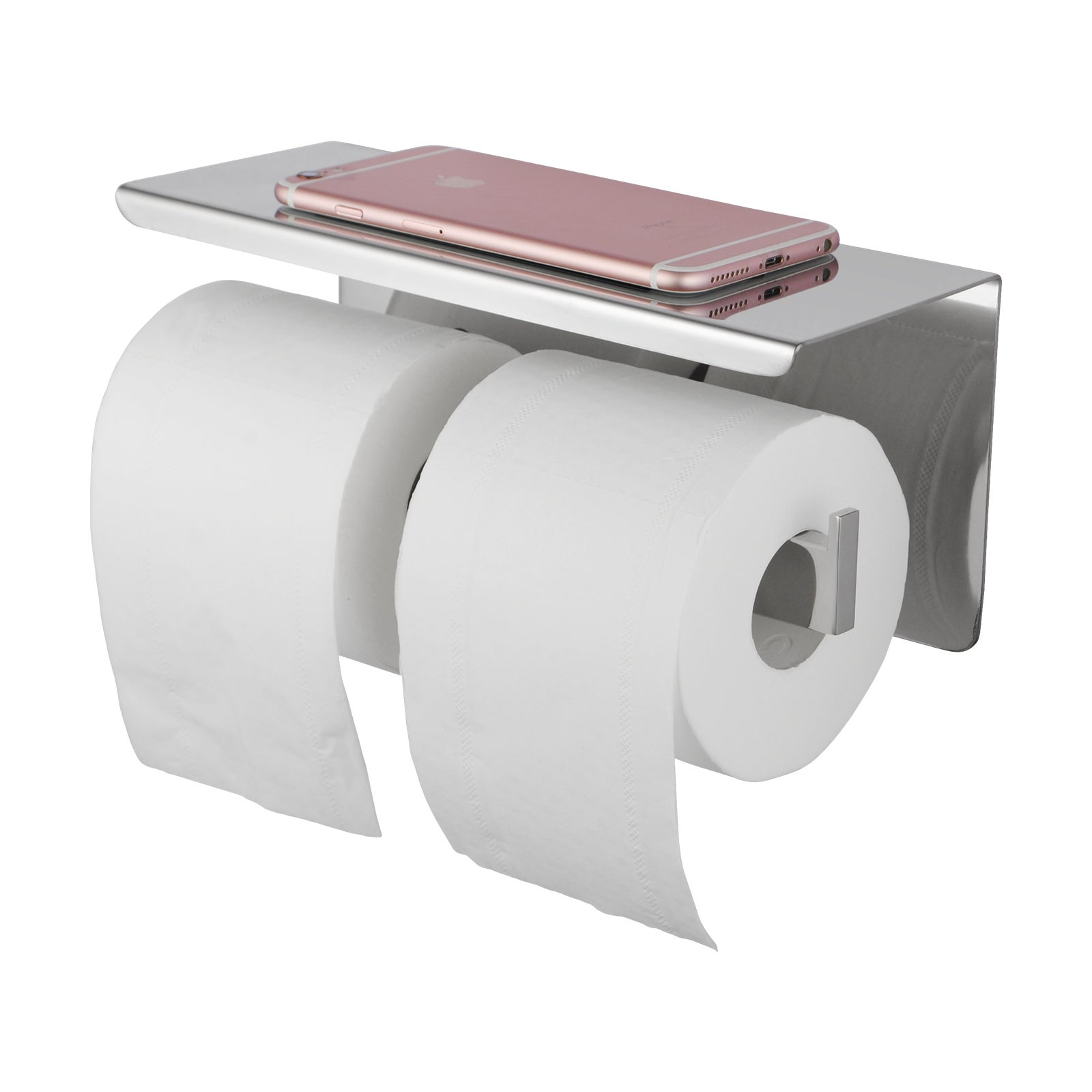 ACA Chrome Double Toilet Paper Holder with Phone Shelf