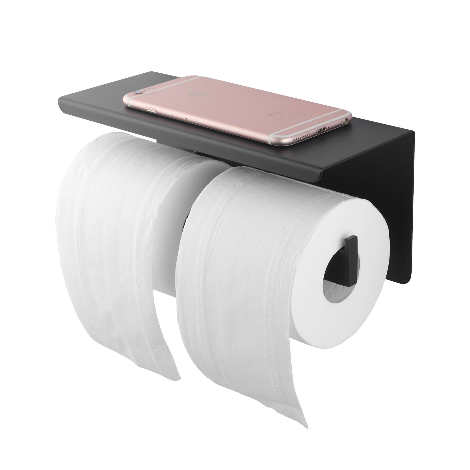 ACA Black Double Toilet Paper Holder with Phone Shelf