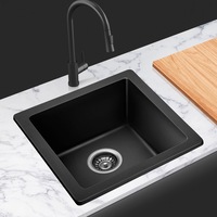 ACA 422.77x422.77mm Granite Quartz Stone Black Kitchen Sink Single Bowl Basin