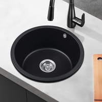ACA Kitchen Sink 46x46CM Granite Stone Kitchen Laundry Bar Sink Round Single Bowl with Overflow Top/Under Mount