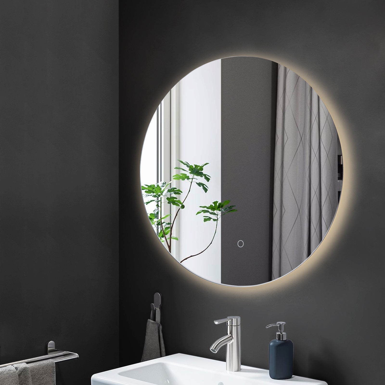 ACA 60/80CM Bathroom Round Mirror with LED Light Backlit Wall Hung Vanity Makeup Mirror Light Up Anti-Fog IP44