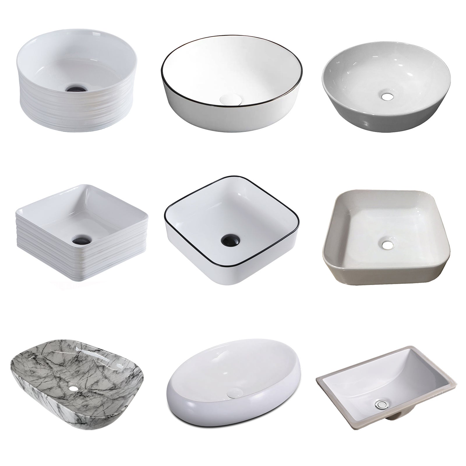 ACA Bathroom Ceramic Basin Sink Bowl Oval Square Round Above Counter Top High Grossy White