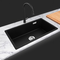 ACA Kitchen Sink 73x42CM Black Granite Quartz Stone Single Bowl Top/Under Mount