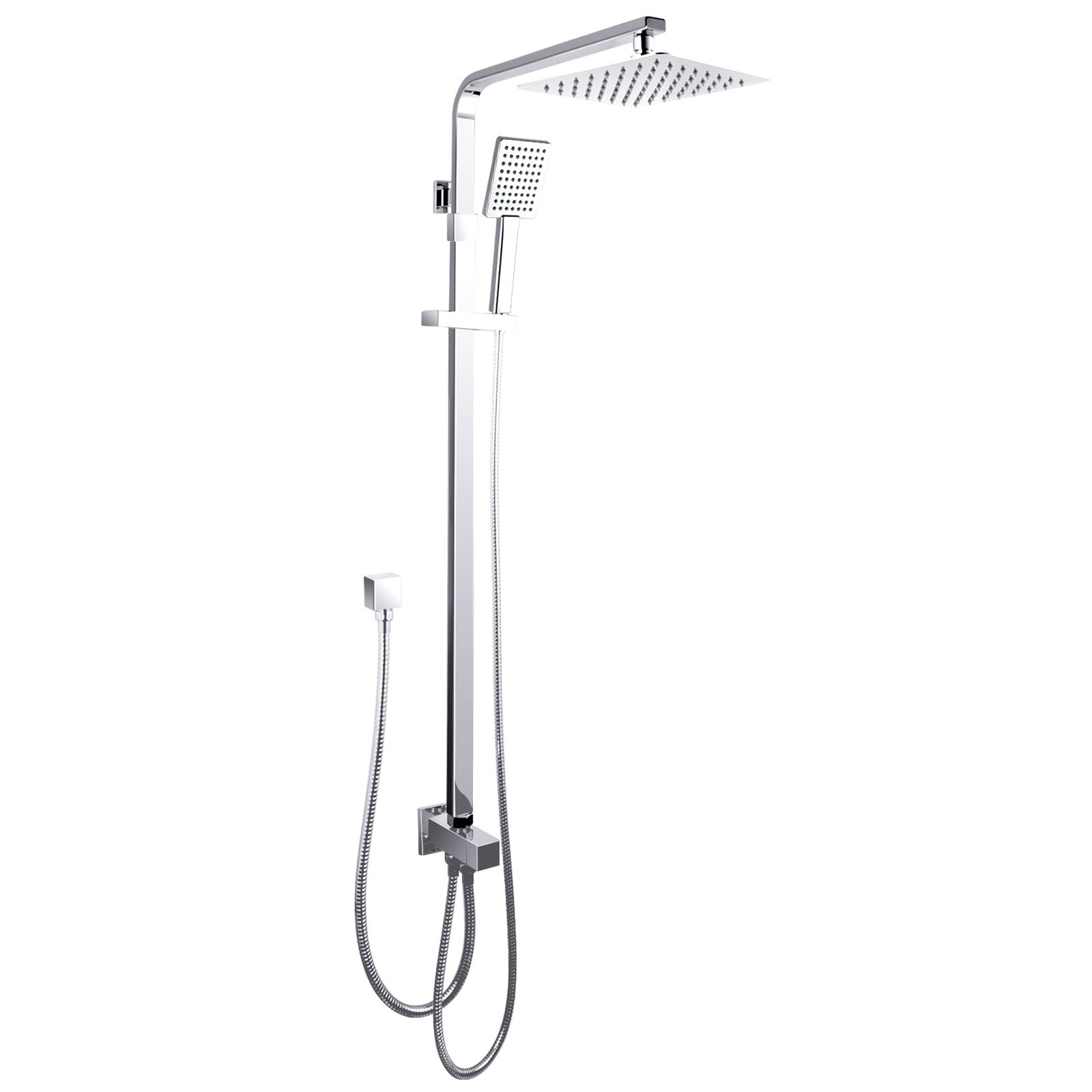 ACA 8 inch Chrome Shower Station Top/Bottom Water Inlet with 200mm Square Rainfall Shower head Set