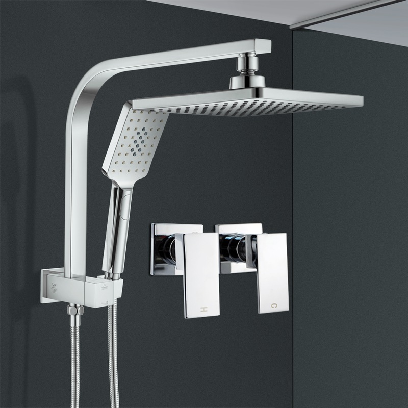 Buy ACA Chrome Square Shower Head Set With Taps 8" Rain Handheld Heads