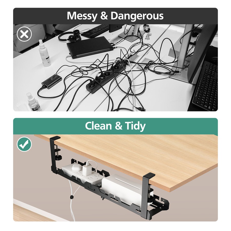 ACA 45-72cm Cable Management Organiser Under Desk Cord Basket Tray Shelf Extendable Black