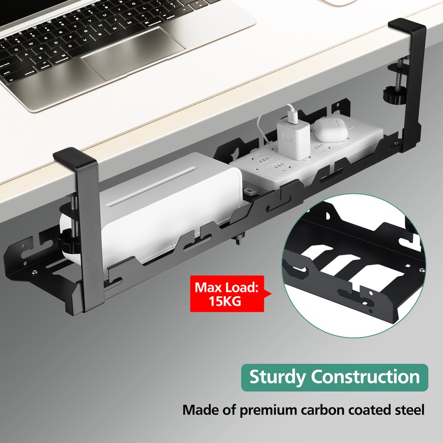 ACA 45-72cm Cable Management Organiser Under Desk Cord Basket Tray Shelf Extendable Black