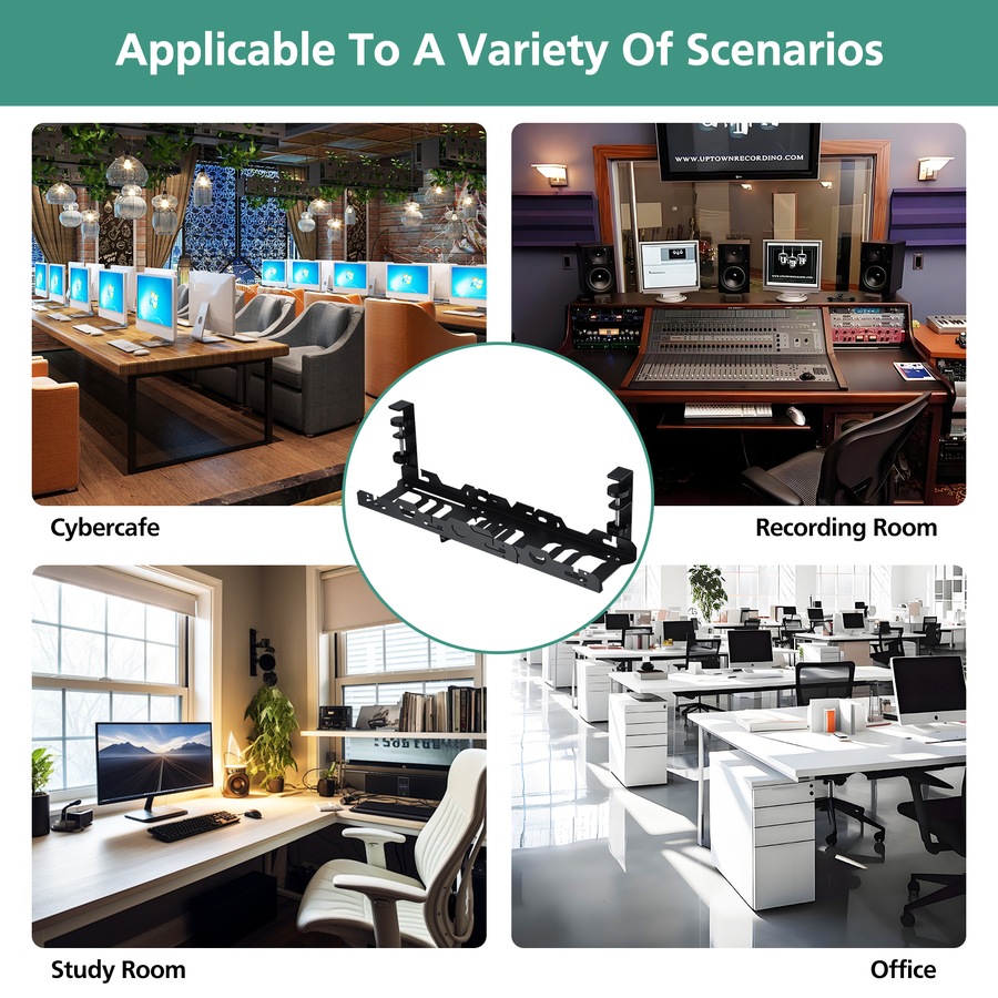 ACA 45-72cm Cable Management Organiser Under Desk Cord Basket Tray Shelf Extendable Black