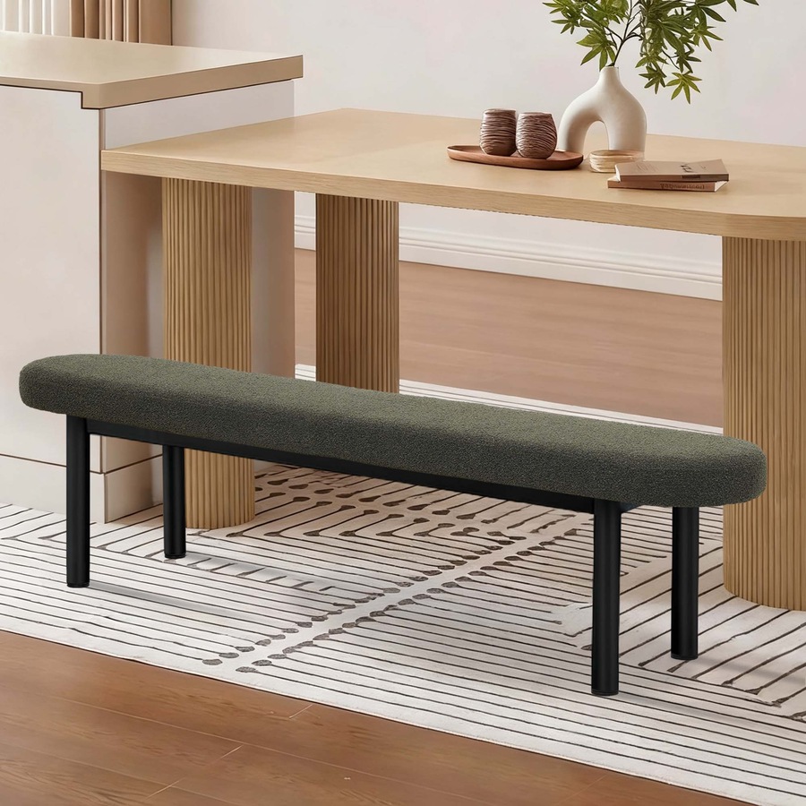 ACA 180cm Boucle Fabric Dining Bench Chair Entryway Seat Hallway Home -Dark Green