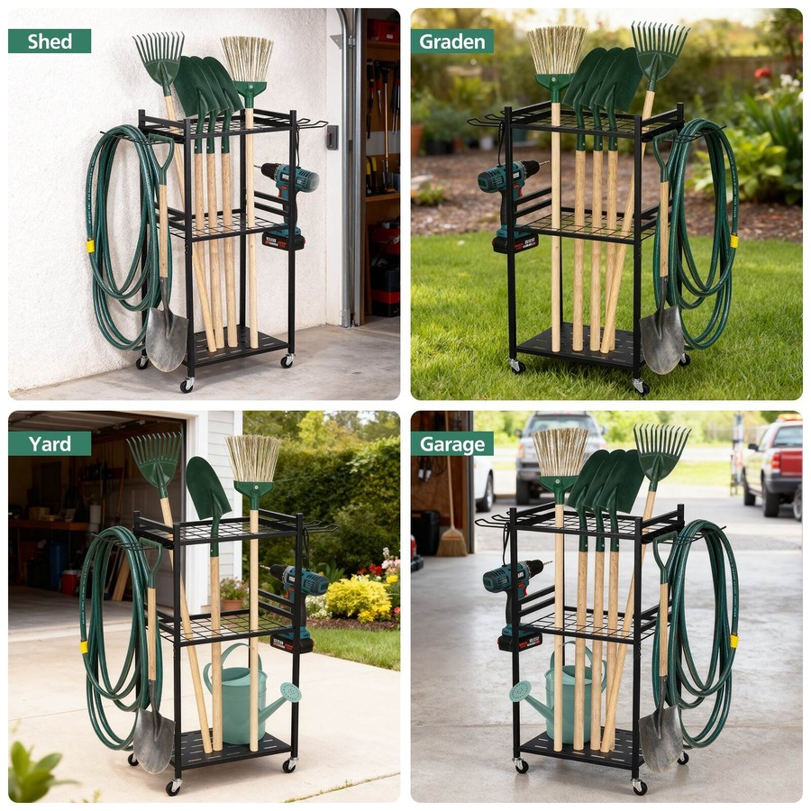 Buy ACA 3 Tiers Garden Tool Rack Holder Heavy Duty Garage Tool ...