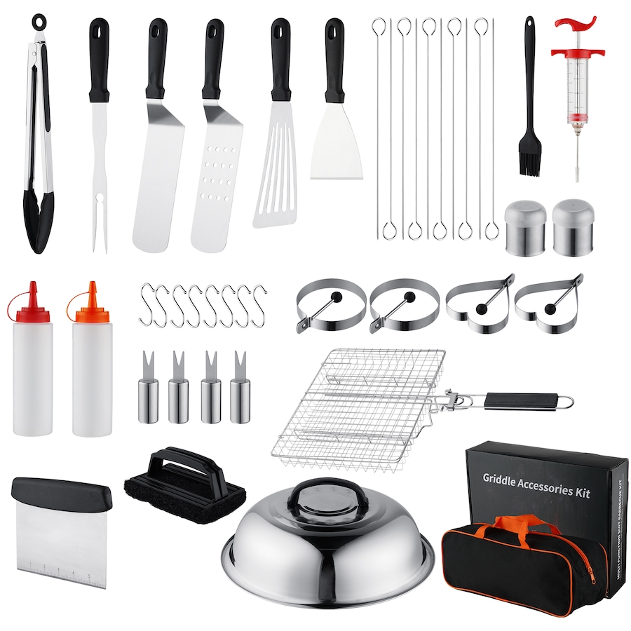 ACA 43PCS BBQ Tool Set Grill Accessories Kit Utensil Grill Cook Basket Spatulas Skewers Stainless Steel DIY