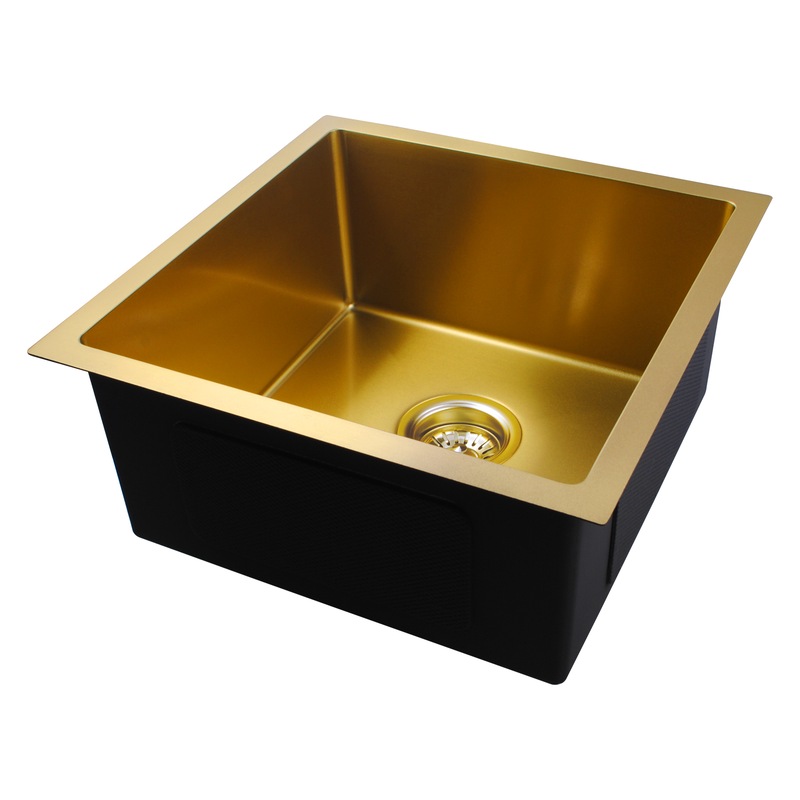 Buy ACA 440x440mm Brushed Gold Kitchen Sink With Tap Set Single Bowl