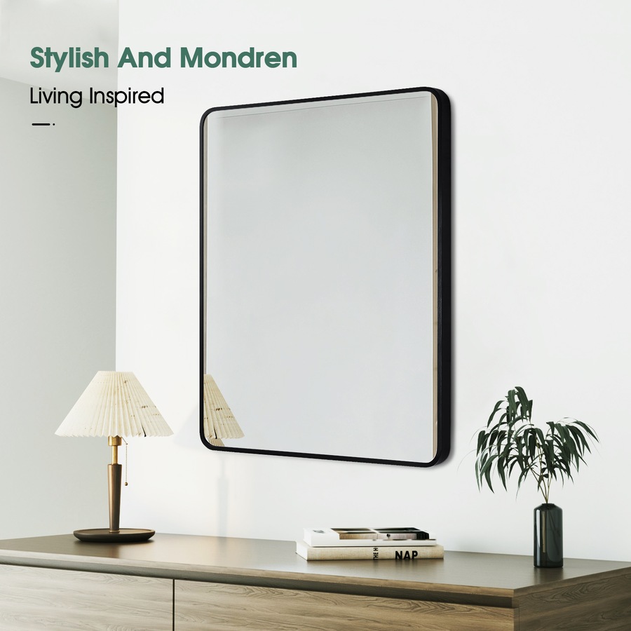 ACA 50x65CM Black Aluminium Framed Wall Mounted Makeup Decor Mirror Bathroom Bedroom