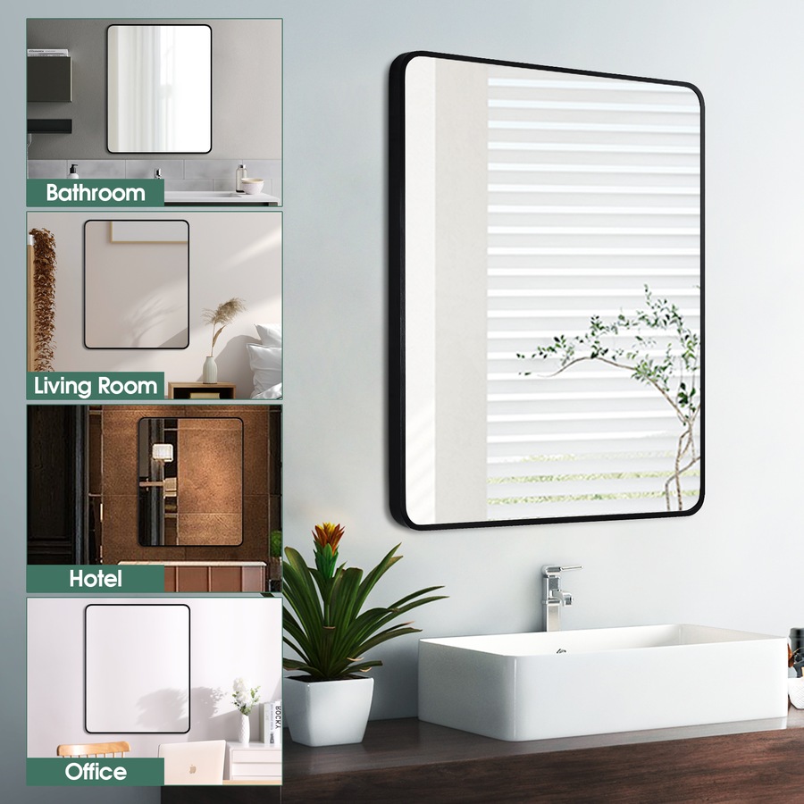 ACA 50x65CM Black Aluminium Framed Wall Mounted Makeup Decor Mirror Bathroom Bedroom