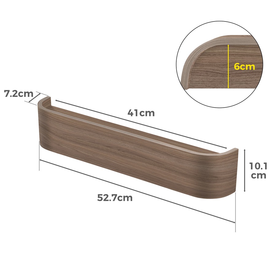 ACA 52cm Wall-Mounted Modern Design Coat Rack with Hidden Wall Hooks Floating Shelves Curved Shape Wall Decor Walnut