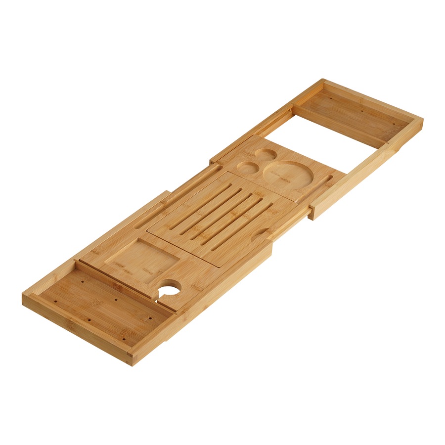 ACA 75-100cm Expandable Bamboo Bath Caddy Wine Glass Holder Tray Over Bathtub Rack Support