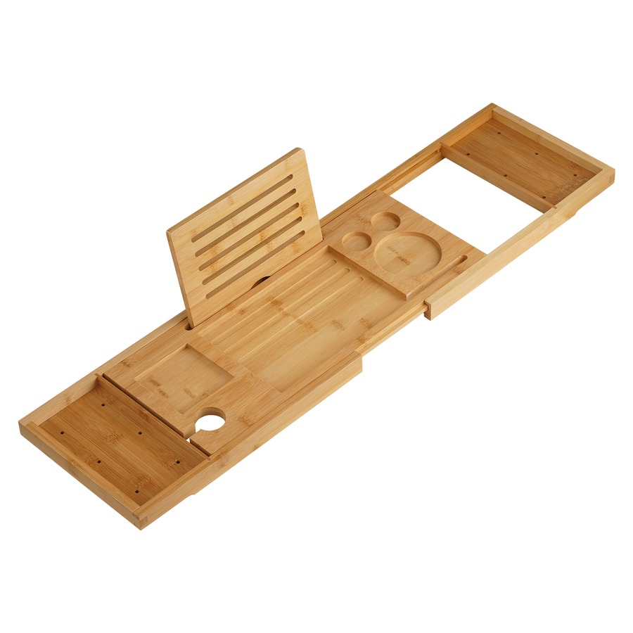 ACA 75-100cm Expandable Bamboo Bath Caddy Wine Glass Holder Tray Over Bathtub Rack Support