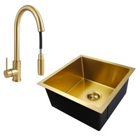 ACA Brushed Gold Stainless Steel Kitchen Sink With Tap Set Single Bowl Under/Topmount Handmade 44X44CM