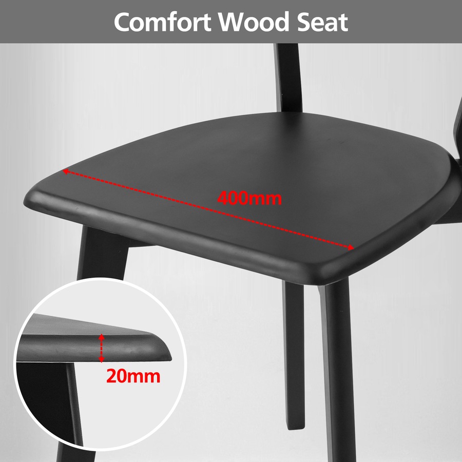 ACA Dining Chairs Set of 2 Solid Wood Black For Kitchen Cafe Lounge Chair