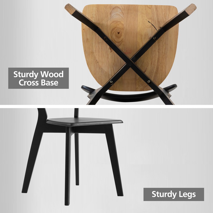 ACA Dining Chairs Set of 2 Solid Wood Black For Kitchen Cafe Lounge Chair