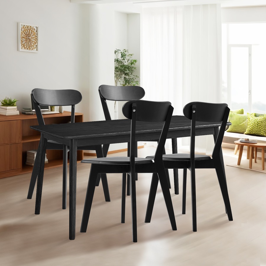 ACA Dining Chairs Set of 2 Solid Wood Black For Kitchen Cafe Lounge Chair