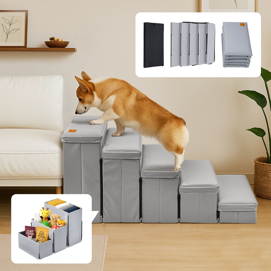 ACA Dog Stairs Storage Box 5 Tiers Dog Pet Ramp Steps for High Bed Couch Sofa