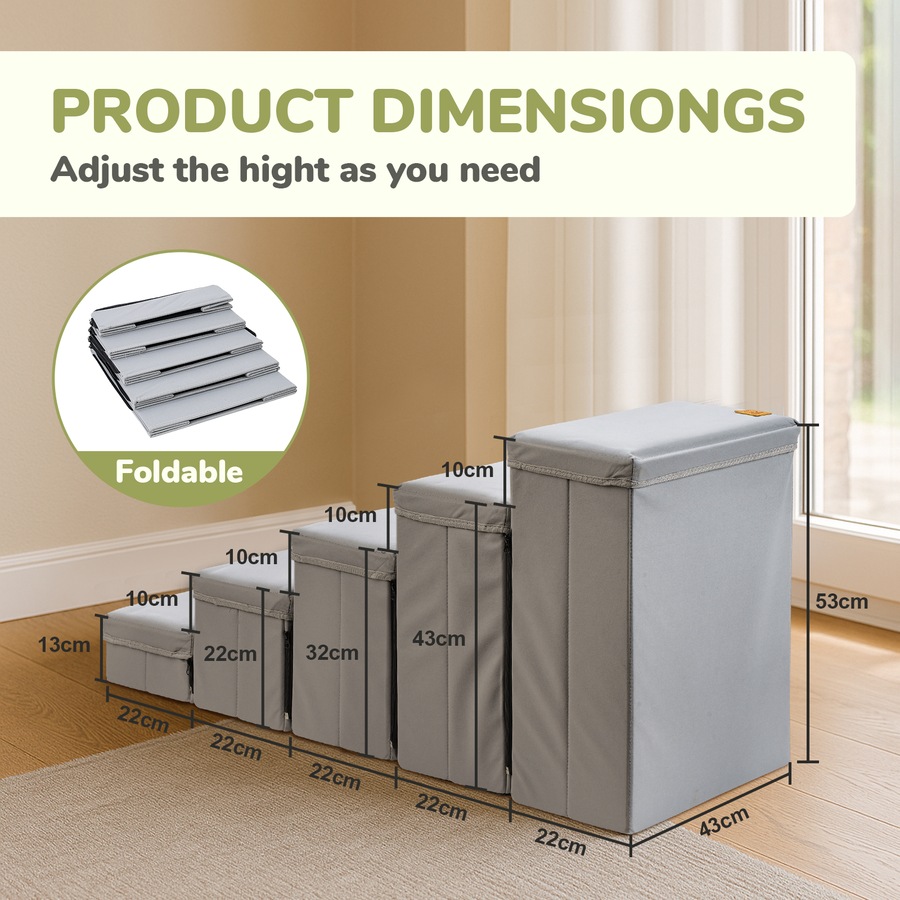 ACA Dog Stairs Storage Box 5 Tiers Dog Pet Ramp Steps for High Bed Couch Sofa