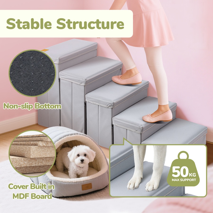 ACA Dog Stairs Storage Box 5 Tiers Dog Pet Ramp Steps for High Bed Couch Sofa