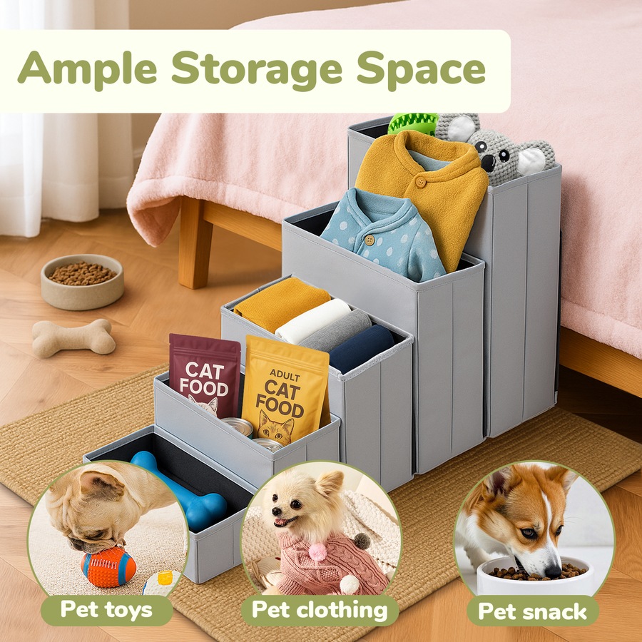 ACA Dog Stairs Storage Box 5 Tiers Dog Pet Ramp Steps for High Bed Couch Sofa