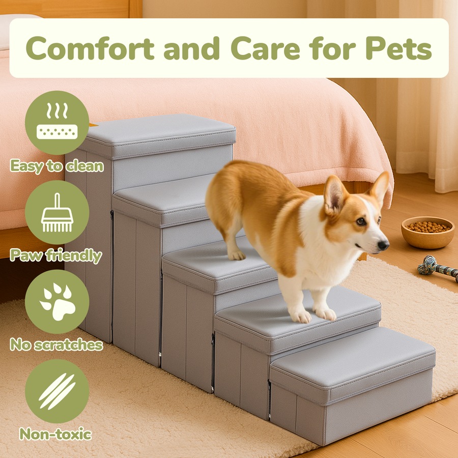 ACA Dog Stairs Storage Box 5 Tiers Dog Pet Ramp Steps for High Bed Couch Sofa