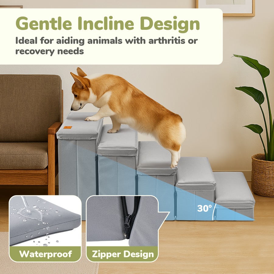ACA Dog Stairs Storage Box 5 Tiers Dog Pet Ramp Steps for High Bed Couch Sofa