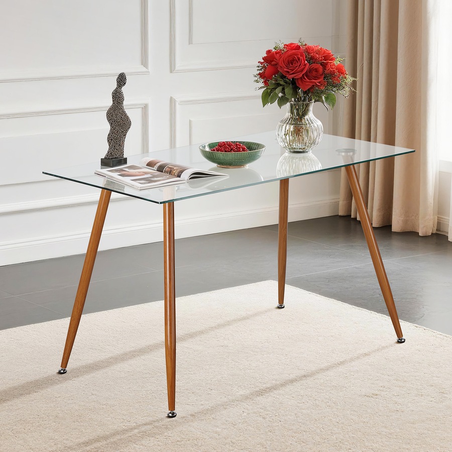 ACA Glass Dining Table 120cm Rectangular Tabletop Kitchen Furniture Cafe Restaurant Walnut