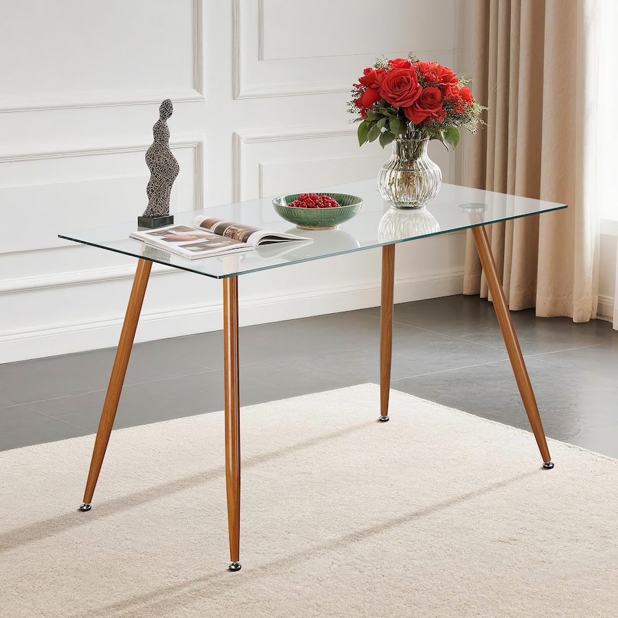 ACA Glass Dining Table 120cm Rectangular Tabletop Kitchen Furniture Cafe Restaurant Walnut