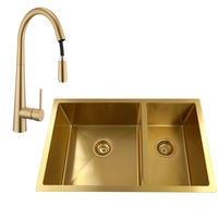 ACA Kitchen Sink 71X45CM Stainless Steel Double Bowls Kitchen Sinks With Kitchen Tap in Brushed Yellow Gold