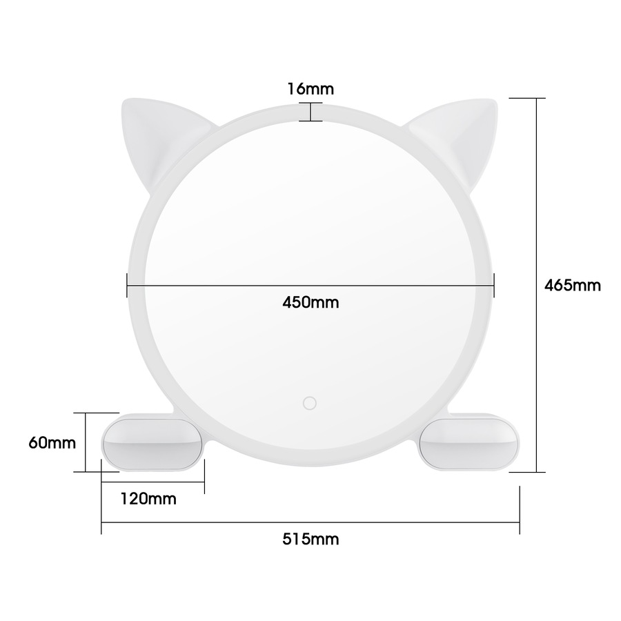 ACA LED Makeup Mirror Cat Ear Vanity Tabletop 3 Colors Light Strip Touch 450mm