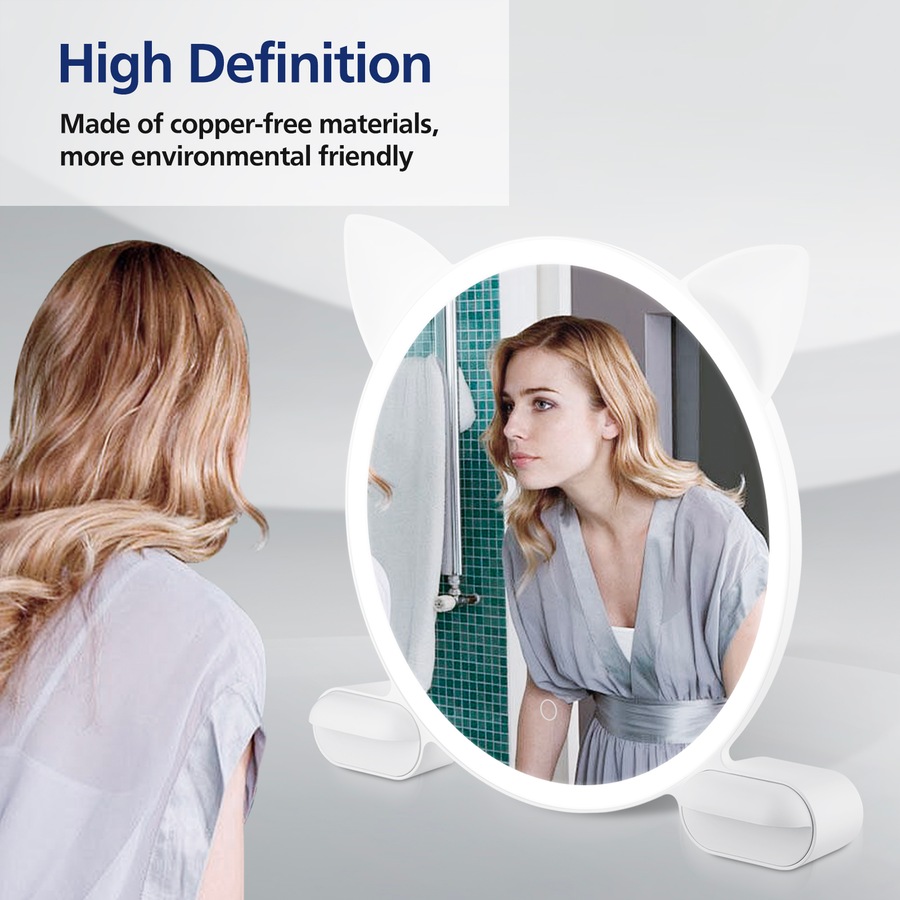 ACA LED Makeup Mirror Cat Ear Vanity Tabletop 3 Colors Light Strip Touch 450mm