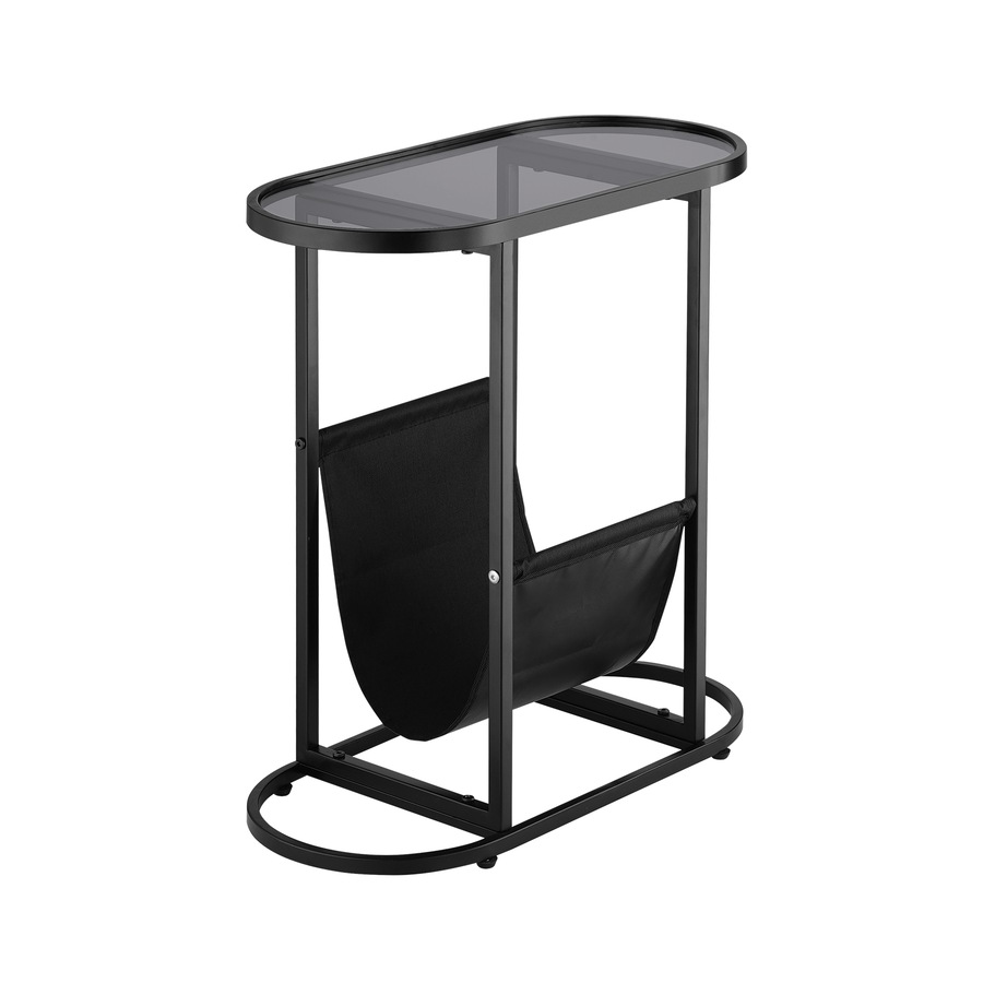 ACA Oval End Table Narrow Glass Side Tables Bedside Table with Magazine Storage Shelves