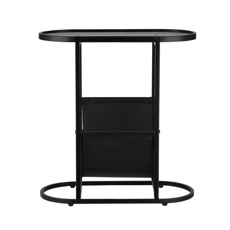 ACA Oval End Table Narrow Glass Side Tables Bedside Table with Magazine Storage Shelves