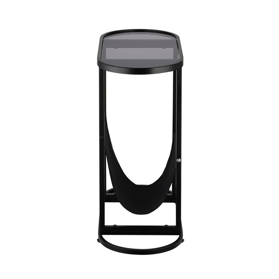 ACA Oval End Table Narrow Glass Side Tables Bedside Table with Magazine Storage Shelves