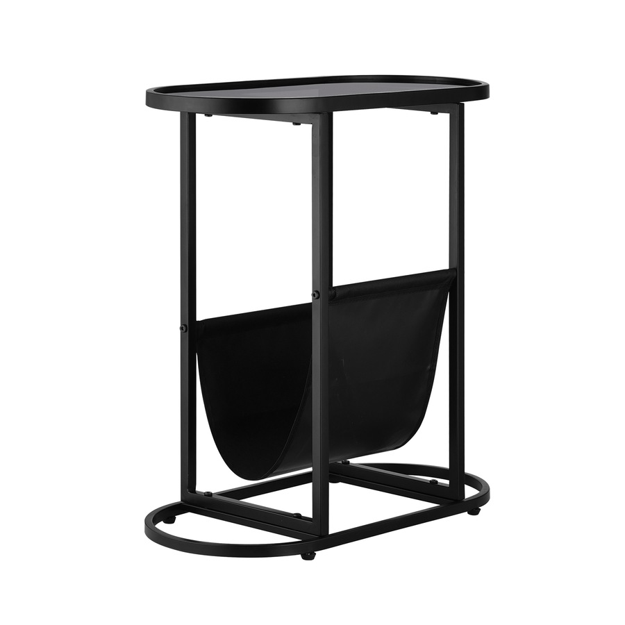 ACA Oval End Table Narrow Glass Side Tables Bedside Table with Magazine Storage Shelves
