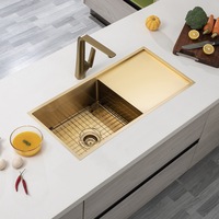 ACA Stainless Steel Drainboard Kitchen Laundry Sink Under/Topmount Brushed Gold
