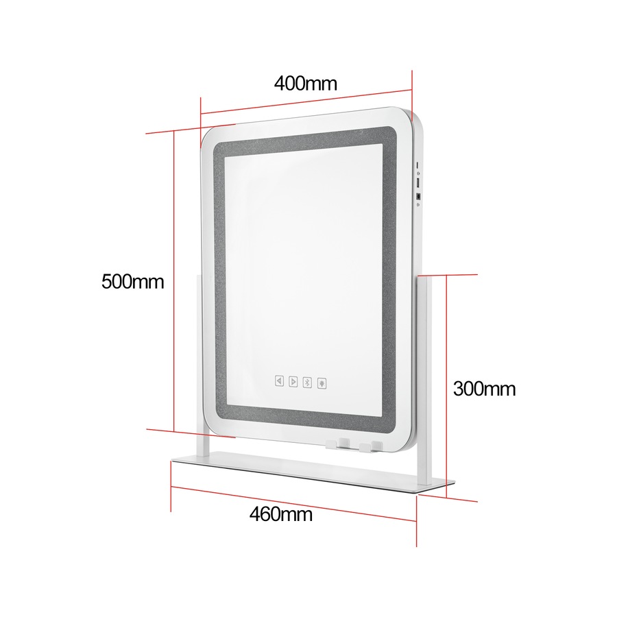 ACA Touch Crystal LED Vanity Tabletop Makeup Mirror Bluetooth 360 Rotation 50x40cm