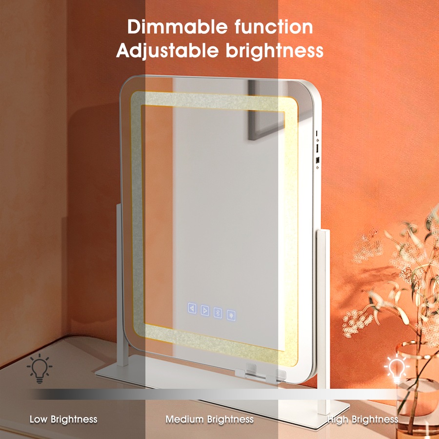 ACA Touch Crystal LED Vanity Tabletop Makeup Mirror Bluetooth 360 Rotation 50x40cm