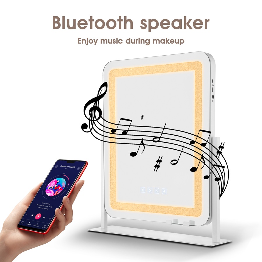 ACA Touch Crystal LED Vanity Tabletop Makeup Mirror Bluetooth 360 Rotation 50x40cm