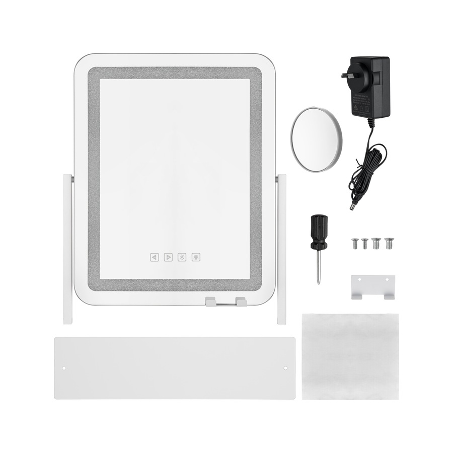 ACA Touch Crystal LED Vanity Tabletop Makeup Mirror Bluetooth 360 Rotation 50x40cm