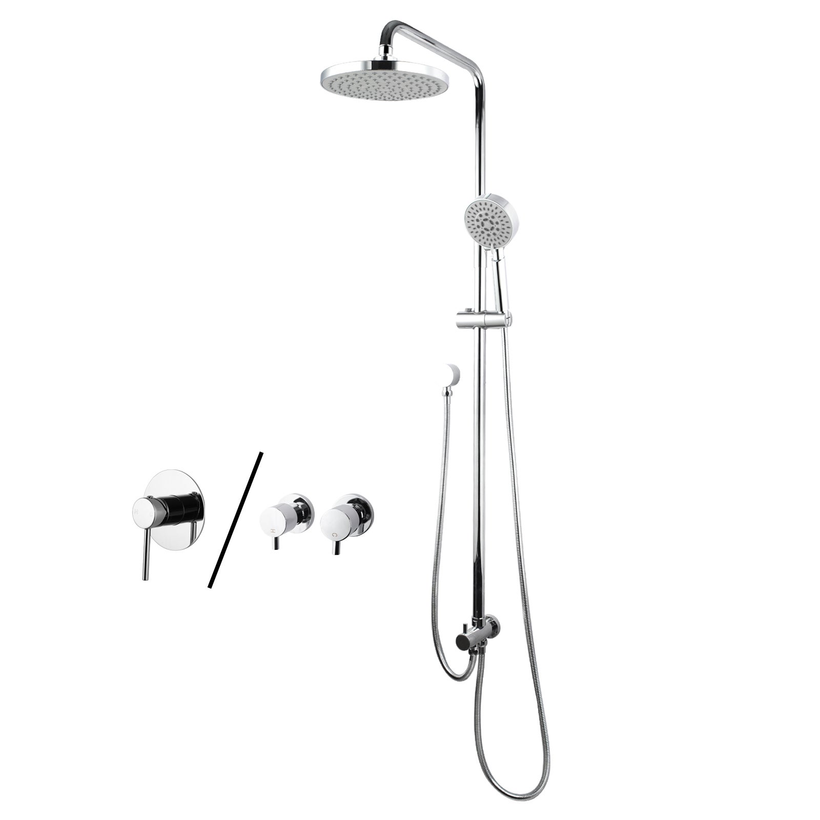 ACA Bathroom 8' Round Chrome Shower Station Top/Bottom Water Inlet with Handheld Shower / with Mixer Taps