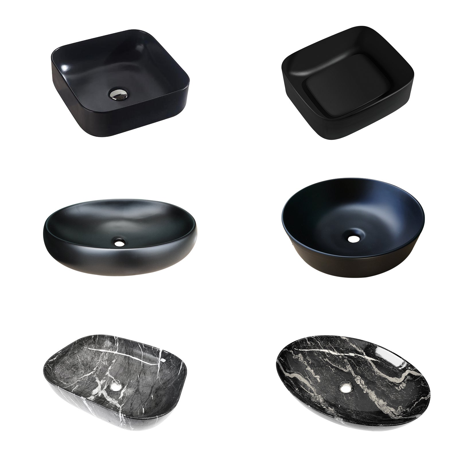 ACA Bathroom Ceramic Basin Sink Bowl Oval Square Round Above Counter Top Black
