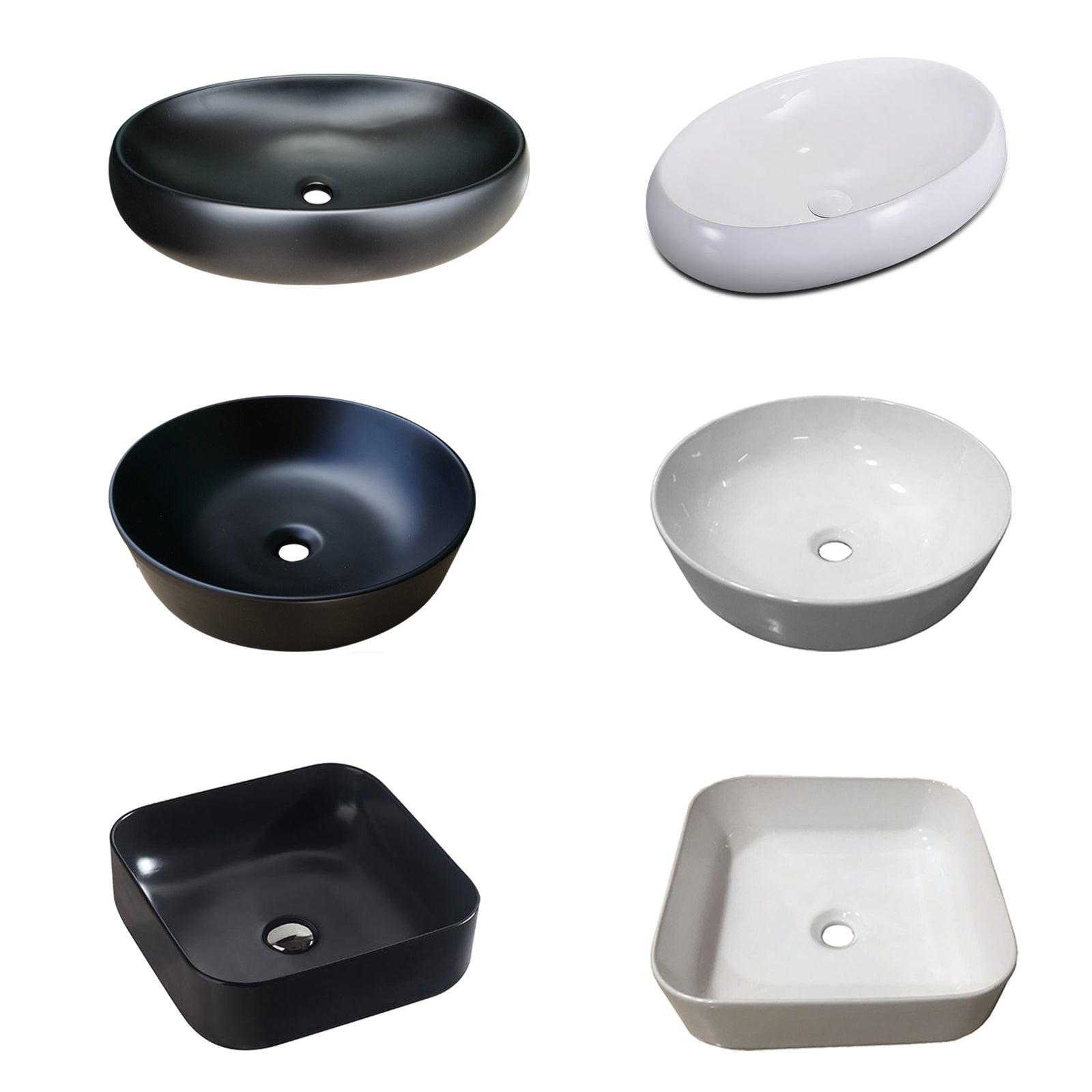 ACA Bathroom Ceramic Wash Basin Vanity Sink Bowl Round Oval Square Counter Top Gloss White Black
