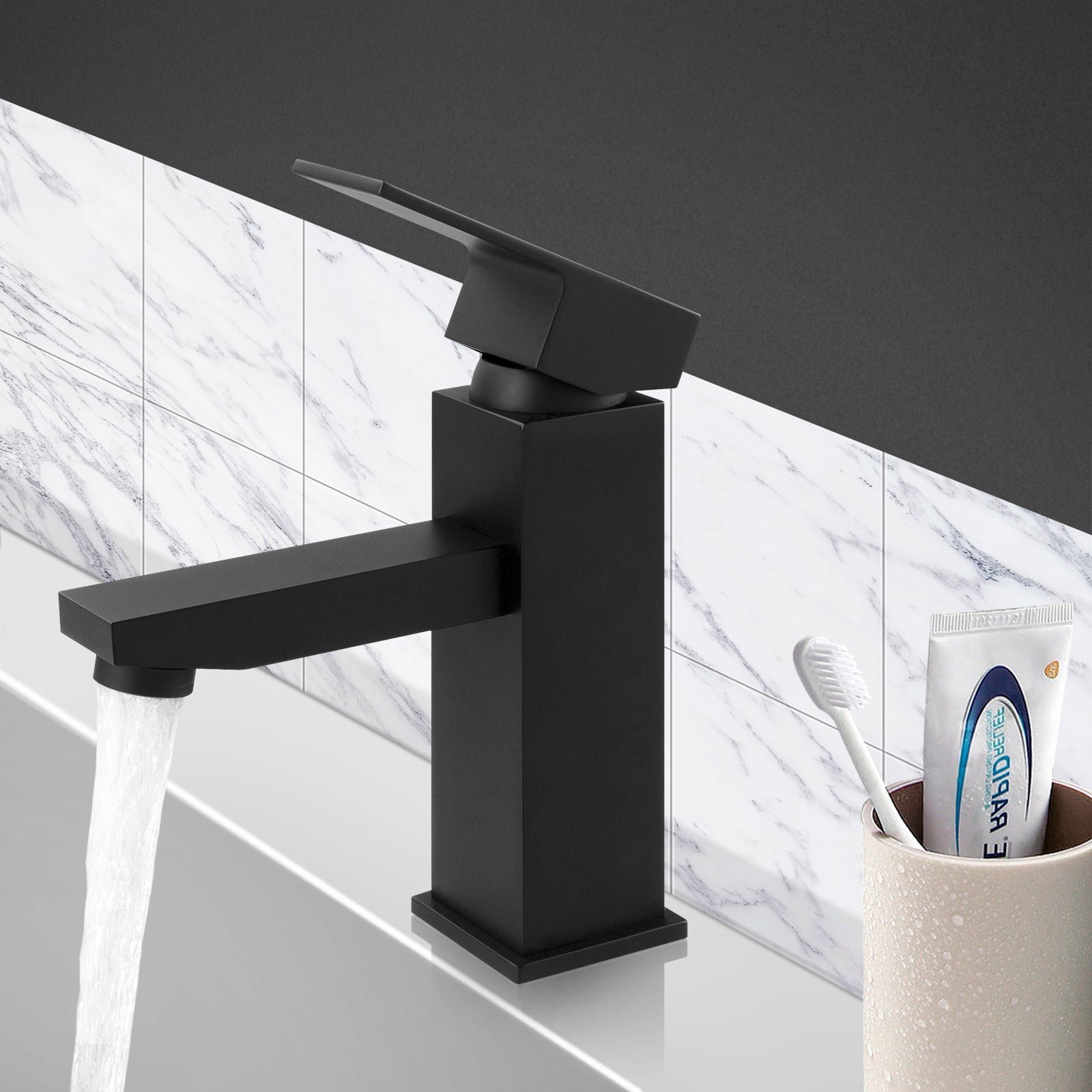 ACA Matte Black Bathroom Tap Square Mixer Taps Sink Basin Faucet WELS