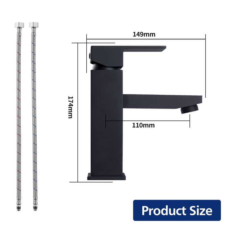 Buy ACA Matte Black Bathroom Tap Square Mixer Taps Sink Basin Faucet ...